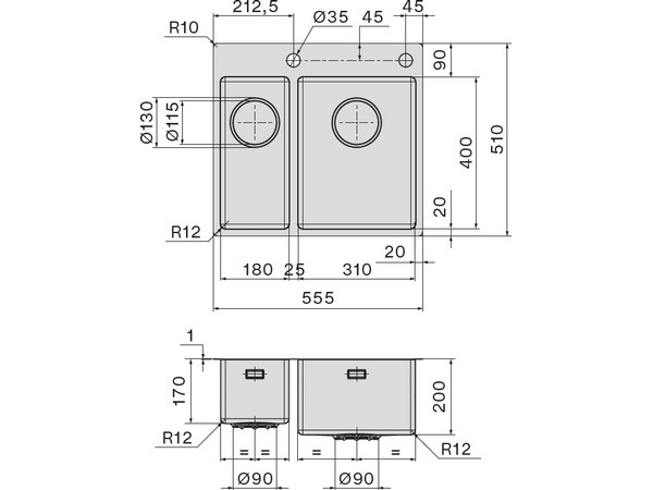 Мойка Falmec SGA1831F.00#SSF 545x510